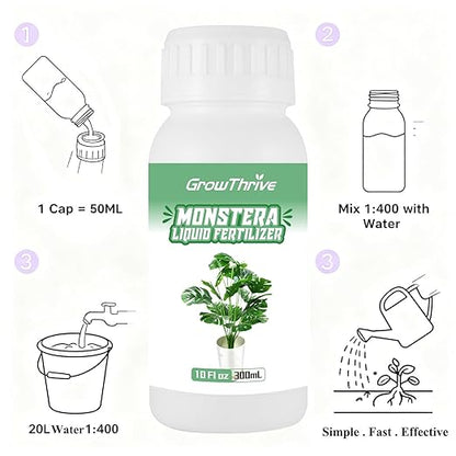 Monstera Plant Food 300ML (10oz) – Organic Microbial Probiotic Fertilizer for Monstera Deliciosa & Indoor Plants – Liquid Nutrient for Greener Leaves & Strong Roots