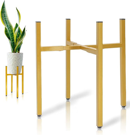 Adjustable Metal Plant Stand, Indoor Outdoor, Width 8" to 14", Fits Small to Large Pots, Modern Golden Iron Plant Holder