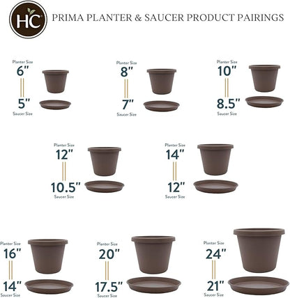 The HC Companies Prima Round Plastic Plant Pot w/Rolled Rim - Lightweight & UV Resistant Flower Pot for Herbs & More - Outdoor & Indoor Plant Pots w/Drainage (14 inch, Cappuccino, Pack of 1)