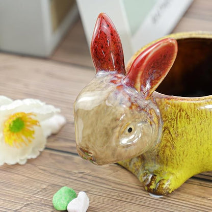 WAIT FLY Cute Animal Ceramic Flower Pot Succulent Planter-Rabbit
