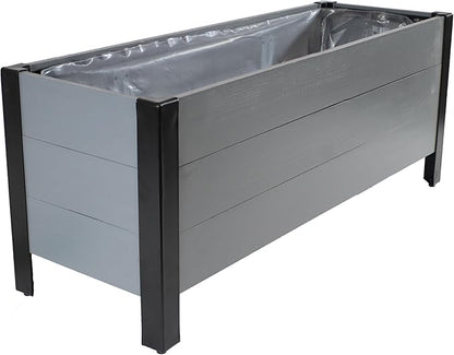 Sunnydaze Acacia Wood Rectangular Planter Box - 14.75" H Wooden Raised Garden Bed with Removable Polyethylene Planter Bag - Gray