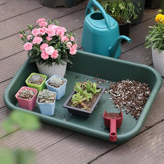 Garden Tidy Tray, Multifunctional One Piece Potting Tray for Seeding, Mixing, Growing and Pot Storage, Succulent and Cactus Soil Potting Mix Tray 23"x16.4"x4.3",Green