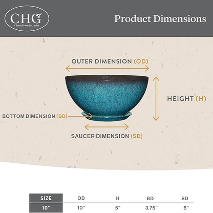 Classic Home and Garden Rosie Modern Planter w/Drainage - Contemporary Planter Bowls - Shallow Round Vases for Small Plants - Versatile Indoor & Outdoor Pots (10” Earth)