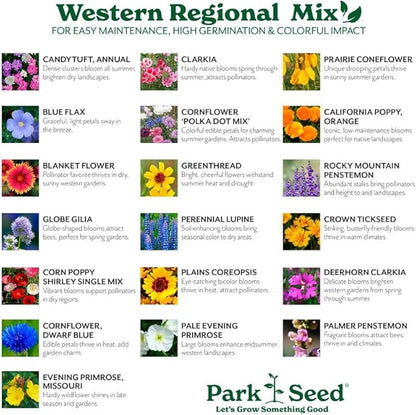 Park Seed Grow Your Own Vibrant Annual and Perennial Wildflower Garden Seeds Mixture, Easy to Grow Varieties for Pollinators and Spring Gardens - Western Regional Mix, 5 lbs