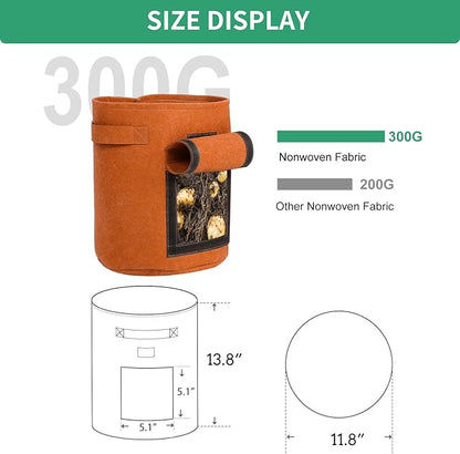 5-Pack 7 Gallon Grow Bags with Harvest Window 300g Thickened Nonwoven Fabric Heavy Duty Plant Pots Easy for Vegetables, Potato, Tomatoes Carrots Gardening Containers with Handles Orange
