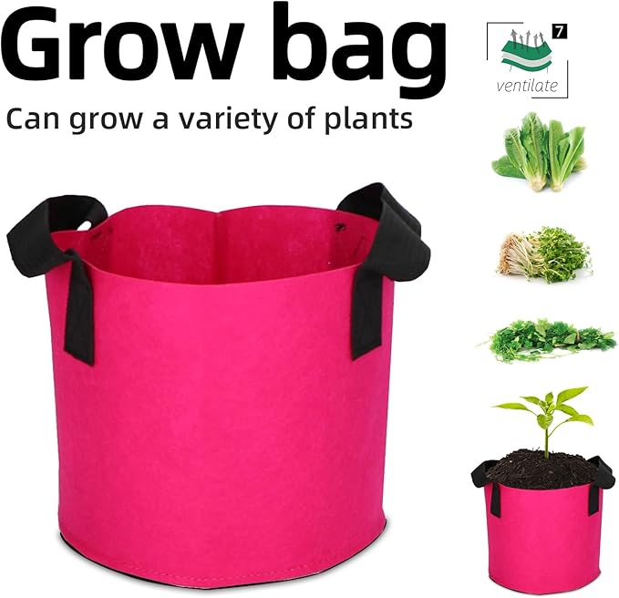 Grow Bags,Growing Pot Bags Garden Grow Bag Indoor Outdoor Fabric Aeration Plant Pot Container Flower Vegetable Pouch (Rose Red,7 Gallon)