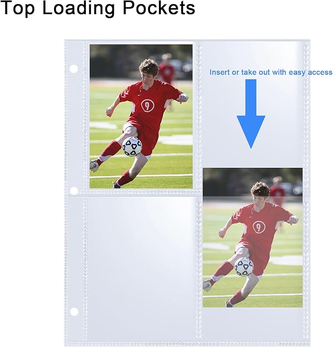 50 Pack 400 Pockets 2.5x3.5 Trading Card Sleeves,A5 Binder 4 Pocket Card Sleeves,Double-Sided 4 Pocket 6.1x7.6 Page Protector,Ultra-Clear Game Card Sheets for A5 Mini 3 Ring Binder