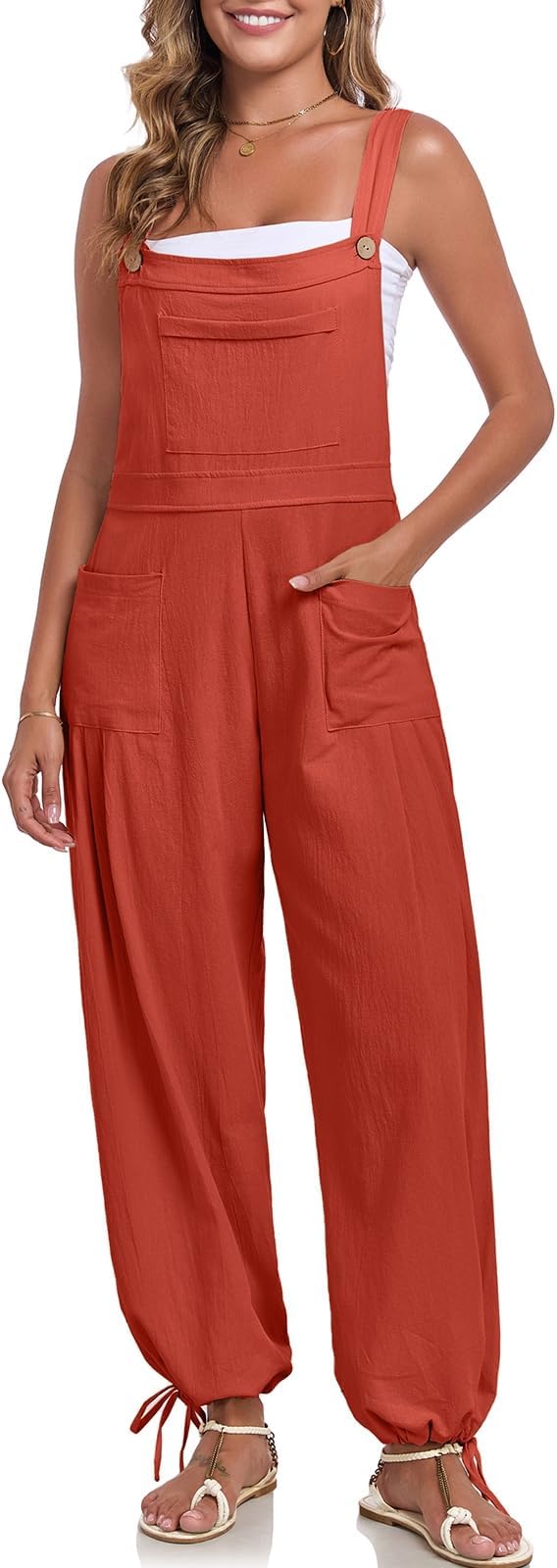 ALSOGO Womens Wide Leg Overalls Loose Beach Vacation Outfits Jumpsuits 2025 Causal Sleeveless Rompers with Pockets