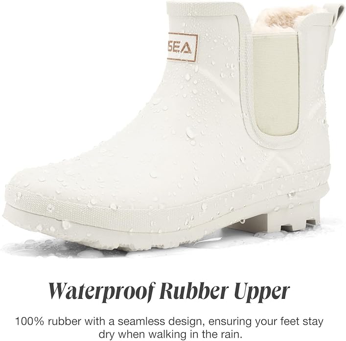 HISEA Women's Plush Rain Boots Waterproof, Chelsea Rubber Booties Women, Ladies Ankle Snow Boots for Winter Spring Garden Outdoor