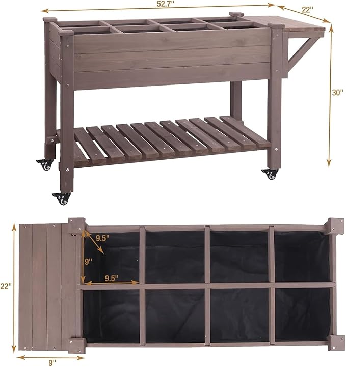 GUTINNEEN Raised Garden Bed Mobile Outdoor Planter Box with Legs for Vegetables Flower Herb, Large Storage Garden Box on Wheels