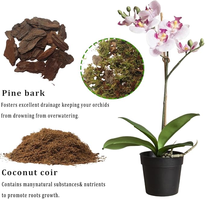 6QT Orchid Potting Mix with Moss Pine Bark Mulch Perlite & Coco Peat Natural Ingredients, Orchid Repotting Soil Medium Great for Indoor Plant Root Climbing & Expanding