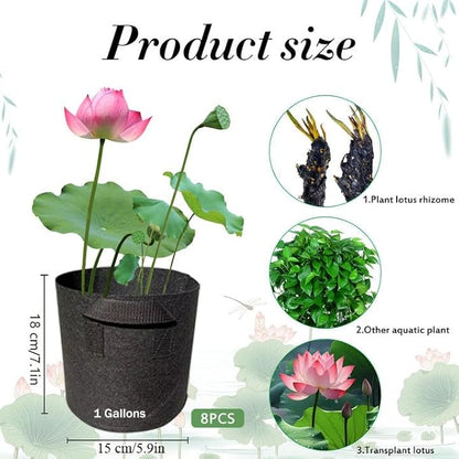 8Pack Lily Plant Pots for Pond, Thickened Nonwoven Plant Fabric Pots with Handles, Durable Breathe Reusable Fabric Plant Bags for Aquatic Plants, Potato, Carrot, Onion, Flower