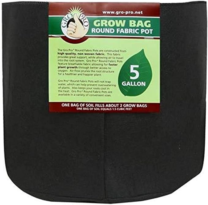Gro Pro Premium Round Fabric Pot 5 Gallon, Black