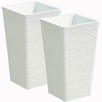 2 Sets Large Tall Planter for Outdoor or Indoor,Resin,Stone Finish,21" H*12" W, Flower Pots Tapered Planters Box for Porch, Patio,Garden,Front Door Decor(White)