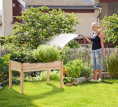 4FT Raised Garden Bed Elevated Wood Planter Box Stand for Backyard, Patio Planters Boxes Kit Flower Plant Grow Box Herb Garden Elevated Garden Bed Outdoor Indoor Patio Greenhouse