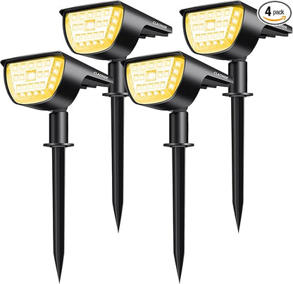 Claoner 32 LED Solar Landscape Spotlights, 3 Modes Waterproof Solar Landscaping Spotlights Outdoor Solar Powered Wall Lights for Yard Garden Driveway Porch Walkway Pool Patio- Warm White(4 Pack)