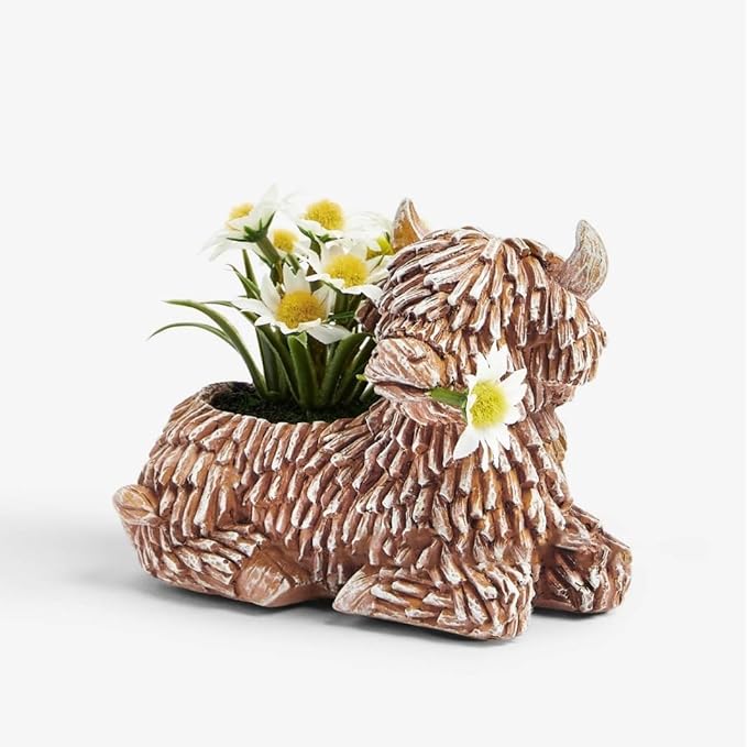 Highland Cow Planter for Outdoor Plants, Cute Scottish Highland Cow Decor Flower Pot,Resin Highland Cow Figurines Succulent Pots,Highland Cow Succulent Planters,Highland Cow Gifts for Women Men Kids