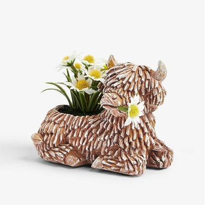 Highland Cow Planter for Outdoor Plants, Cute Scottish Highland Cow Decor Flower Pot,Resin Highland Cow Figurines Succulent Pots,Highland Cow Succulent Planters,Highland Cow Gifts for Women Men Kids