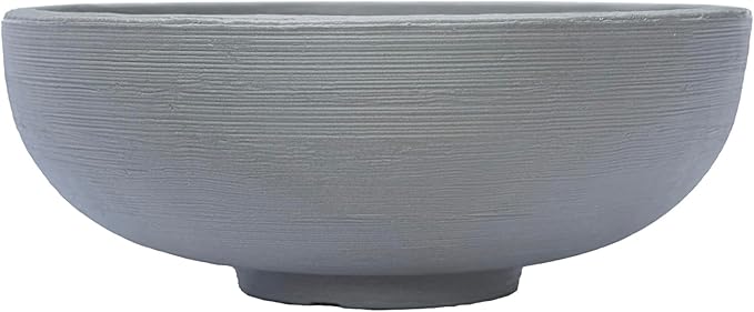 Crescent Garden Large Outdoor Planter Bowl – Double-Walled Resin Pot with Drain Hole for Water Gardens, Fountains, Decorative Landscaping - 30" W x 12" H (Weathered Concrete)