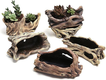 DIYOMR Cement Driftwood Planter Pots Imitation Stump Log Concrete Flower Succulent Pot/Container (7.7" L x 3.7" W x 3.1" H,Undertint)