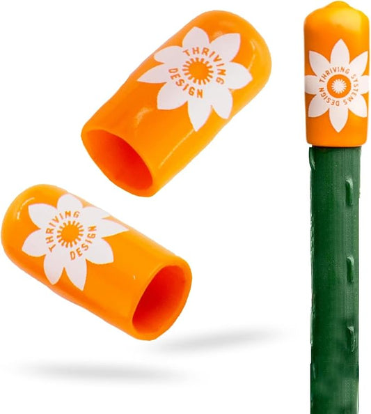 Garden Stake Safety Caps | Vinyl Covers for Sharp Stake Tips | Fits 7/16” Plant Support Stakes | Durable Gardening Caps for Plant Protection (12 Pack - Sweet Tangerine Orange)