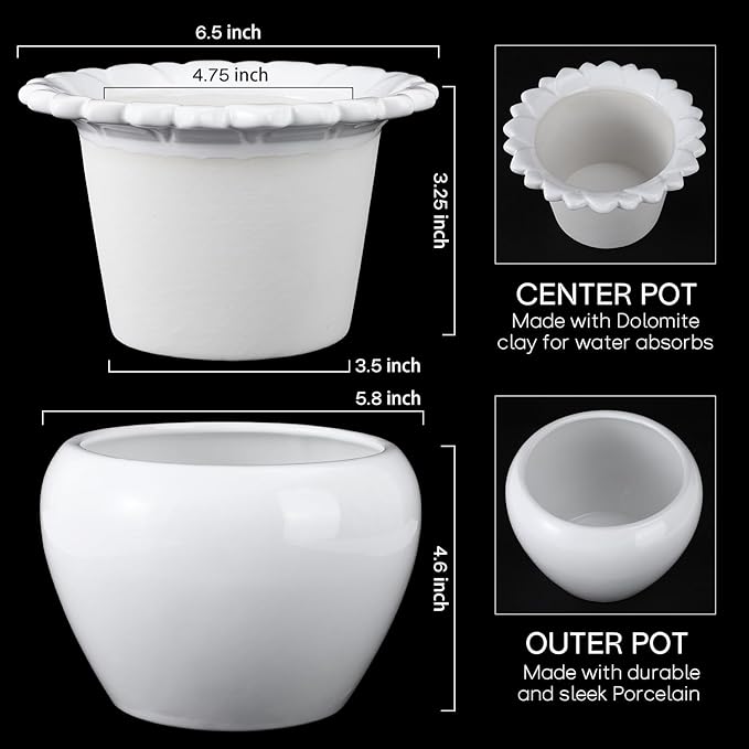 African Violet Flower Pot Ceramic Self Watering Flower Pot 6.5 * 4.6 * 4 inch Simple Plant Self Watering Pot Indoor Flowers High Absorption Herbaceous Flower Pots Modern Decor Pots
