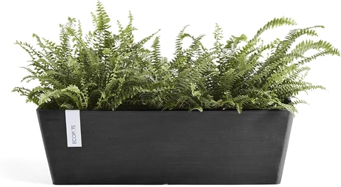 Ecopots Bruges Durable Modern Rectangular Indoor/Outdoor Recycled-Based Composite Flower Pot Planter, Dark Grey, 21.5"
