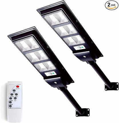 2 Pack Solar Street Light Outdoor with Motion Sensor, 10000LM Dusk to Dawn Solar Flood Lights IP66 Waterproof LED Security Light for Parking Lot, Yard, Street, Basketball Court