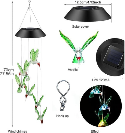 Solar Wind Chime,Hummingbird Solar Wind Chimes for Outside,Color Changing Solar Powered Wind Chimes for Outside,Outdoor Decorative Mobile Lights for Garden,Patio,Window