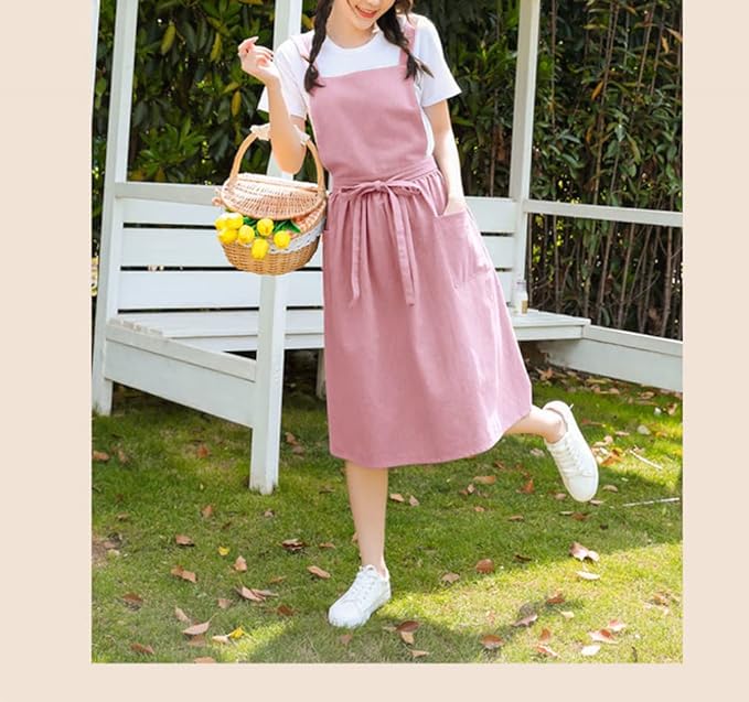 Cute Retro Cotton Linen X-Back Aprons Home Kitchen Garden Art Painting Pinafore Florist Shop Overalls