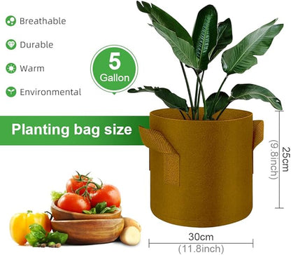 5-Pack 5 Gallon Grow Bags Heavy Duty Thickened Nonwoven Fabric Pots with Handles, Plant Grow Bags for Vegetables/Flower/Plant/Fruits, Brown