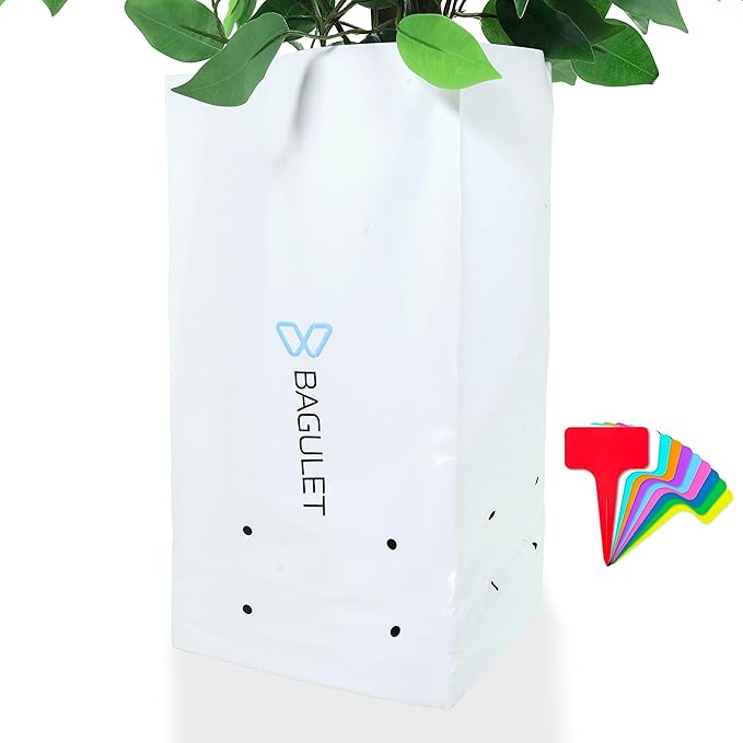 Plastic Grow Bags - 3 Gallon Bag - 50 Pack - UV Protected Plant Nursery in White and Black Poly - Great for Garden Growing Potato Seedling Mushrooms Vegetables - 10 Plastic Tags Included