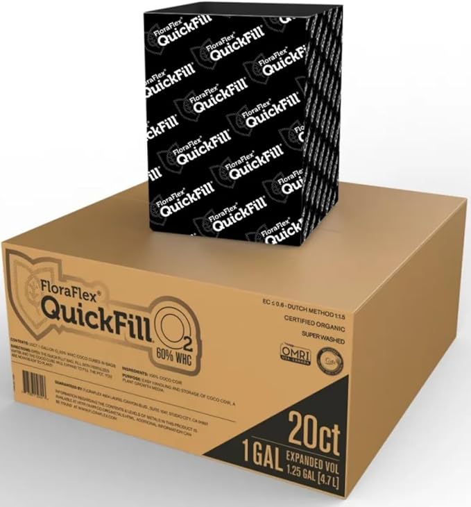 FloraFlex 1 GAL QUICKFILL O2 Coco Coir Brick for Plants - 60% WHC - 20 count mesh wrapper - 94L / 25 gal expanded
