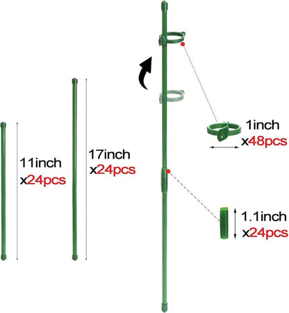 Coloch 48 Pack Plant Support Stakes, 11 Inch&17 Inch Height Adjustable Garden Plant Stake Orchid Sticks with 48 Clips and 24 Links Potted Plant Support for Orchid, Amaryllis, Tomato, Indoor&Outdoor