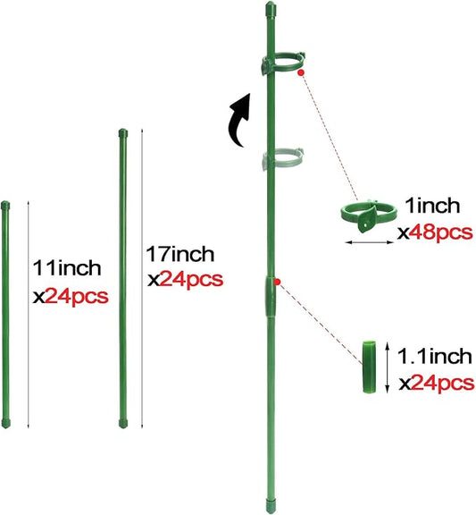 Coloch 48 Pack Plant Support Stakes, 11 Inch&17 Inch Height Adjustable Garden Plant Stake Orchid Sticks with 48 Clips and 24 Links Potted Plant Support for Orchid, Amaryllis, Tomato, Indoor&Outdoor
