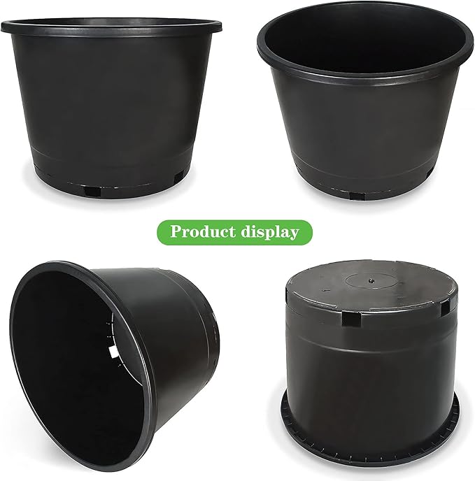 10 Pack Planter Nursery Pots 10 Gallon Pot for Plants, 16 inch Plastic Flower Pots, Round Black Grower Pot with Drainage Hole for Indoor and Outdoor Plants