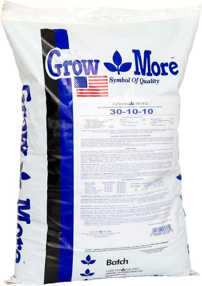 Grow More 30-10-10 All Purpose Plant Food - 25lbs of Water Soluble Fertilizer for Vigorous Growth & Lush Foliage - High Nitrogen Fertilizer During Spring & Early Summer for Vegetables, Lawns, and More