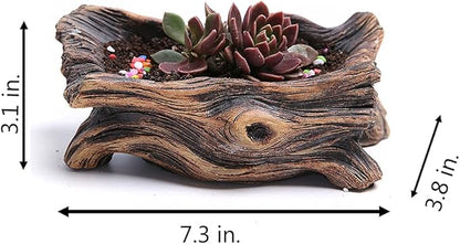 DIYOMR Cement Driftwood Planter Pots Imitation Stump Log Concrete Flower Succulent Pot/Container (7.3" L x 3.8" W x 3.1" H,Brownish Red)