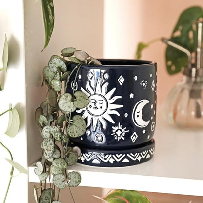 Midnight Sun & Moon Phases Planter | Indoor for Succulents | Sun Moon Pot | Celestial Theme | Succulent Space Theme | Air Plants