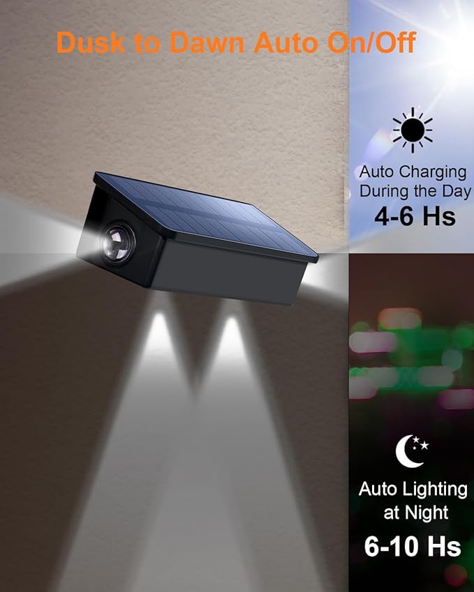 12 Pack 3-Side Solar Fence Lights Outdoor Waterproof with Cool White LED Spot Lens, for Wall, Deck, Patio, Yard, Rail, Garage, Pool, Designed for Enhanced Security, Easy Install