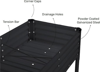 Galvanized Raised Garden Beds Outdoor with Legs // 48×24×31in Elevated Planter Box for Vegetables, Flowers (Black) // Large Metal Garden Bed for Backyard Patio Gardening
