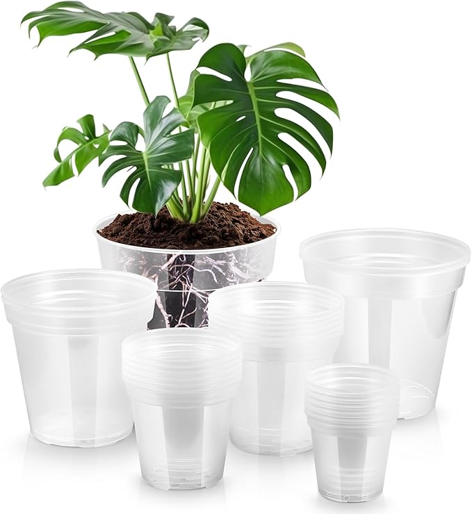 Vesici 24 Pcs 4/5/6/7/8/9 Inch Large Size Clear Nursery Pots Variety Pack Plant Pots with Drainage Holes Planters for Indoor Plants Flexible Transparent Plastic Plant Bottle Succulents