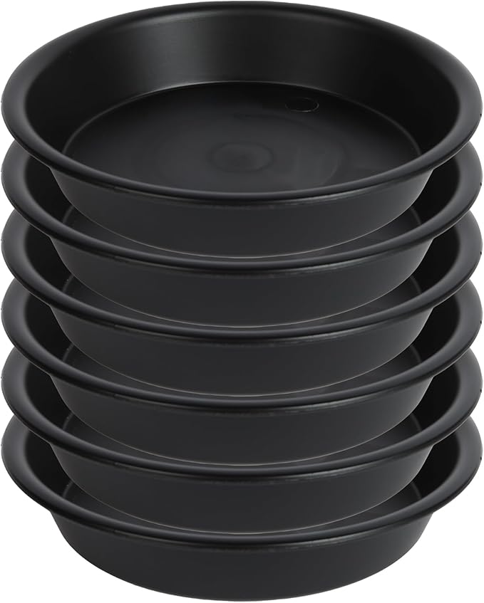 12 Inch Round Plastic Classic Plant Saucer, 6 Pack Plant Saucer Tray, Plastic Plant Trays for Pots, Extra-Deep Plant Water Dray Tray, 12",Black