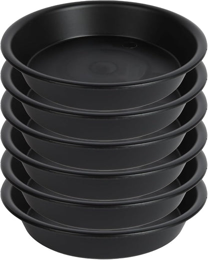 12 Inch Round Plastic Classic Plant Saucer, 6 Pack Plant Saucer Tray, Plastic Plant Trays for Pots, Extra-Deep Plant Water Dray Tray, 12",Black