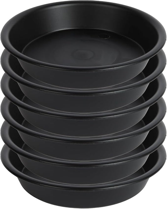 12 Inch Round Plastic Classic Plant Saucer, 6 Pack Plant Saucer Tray, Plastic Plant Trays for Pots, Extra-Deep Plant Water Dray Tray, 12",Black