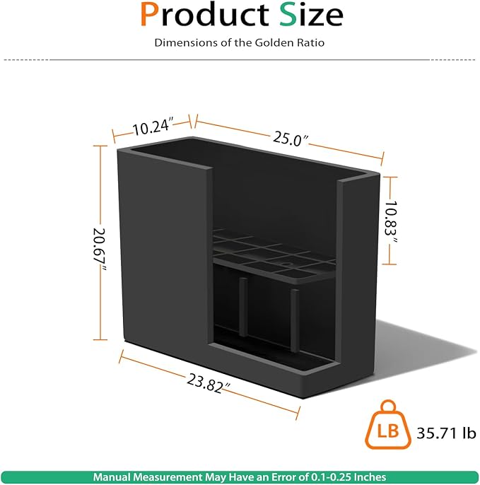 Rectangular Planter Box for Outdoor Plants, Large Tall Resin Garden Pots for Front Porch, Patio, Indoor (Black, 25 x 21 inch)