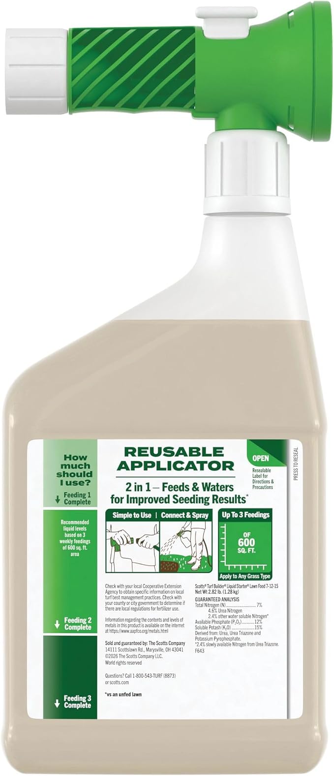 Scotts Turf Builder Liquid Starter Lawn Food, Lawn Fertilizer for New Grass, 7-12-15, 32 fl. oz.