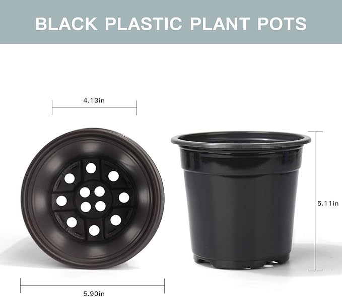 Oubest Plastic Black Plant Nursery Pots 6" 100 pcs 0.5 Gallon for Flower Plant Container Seed Starting Seedlings Reusable Transplanting Succulent Propagation Planting Pots