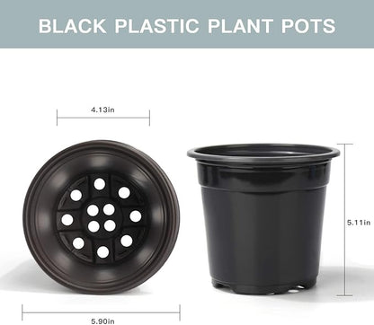 Oubest Plastic Black Plant Nursery Pots 6" 100 pcs 0.5 Gallon for Flower Plant Container Seed Starting Seedlings Reusable Transplanting Succulent Propagation Planting Pots