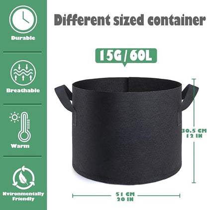 12 Pack 15 Gallon Grow Bags,Premium Fabric Pots 15 Gallon for Healthy Plant Growth - Durable and Reusable Garden Bags to Grow Vegetables,Fruits,and Flowers